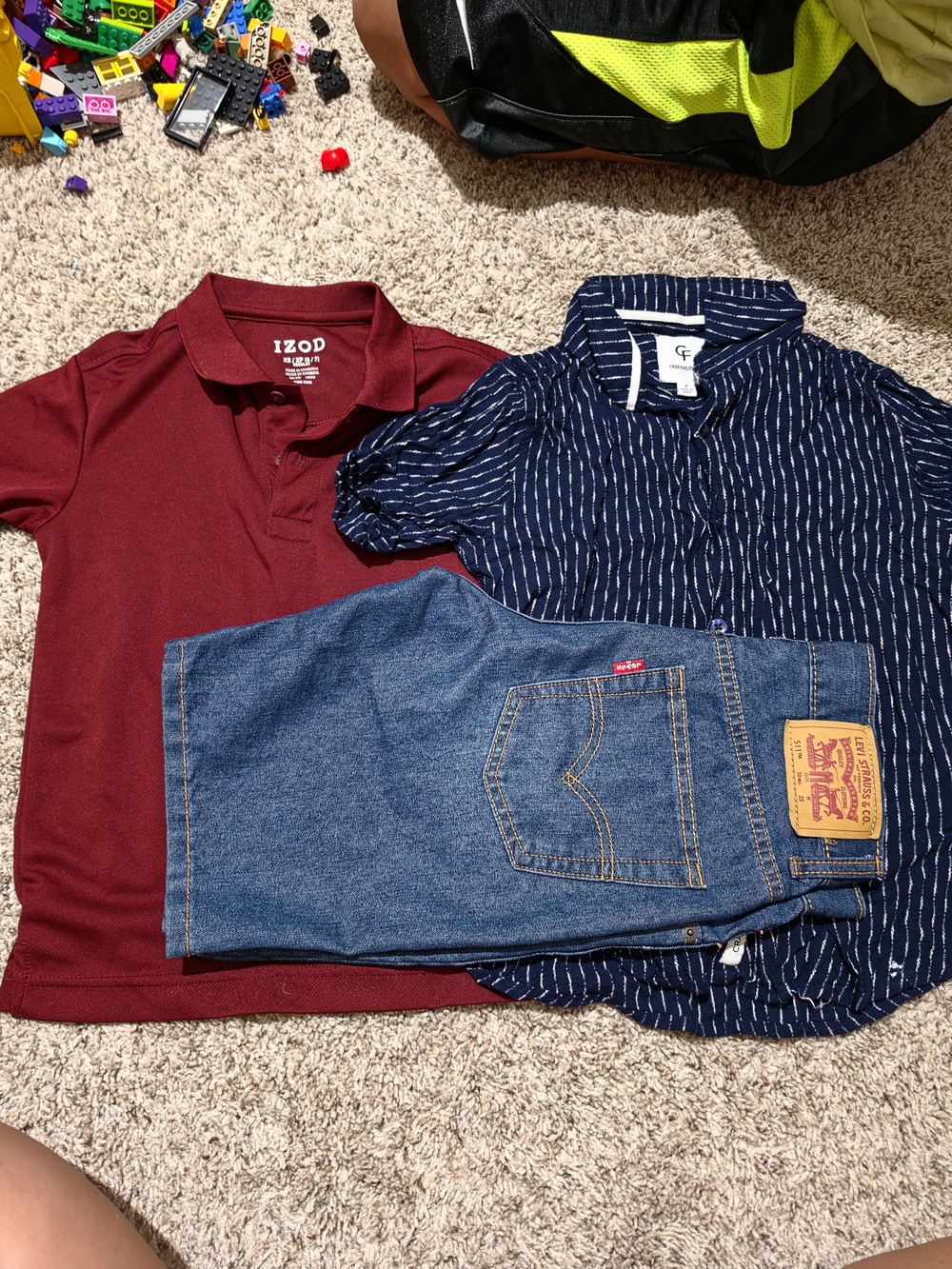 Levi's Blue Denim Kids Jeans - Classic Straight Izod Shirt And Naby Blue Shirt
